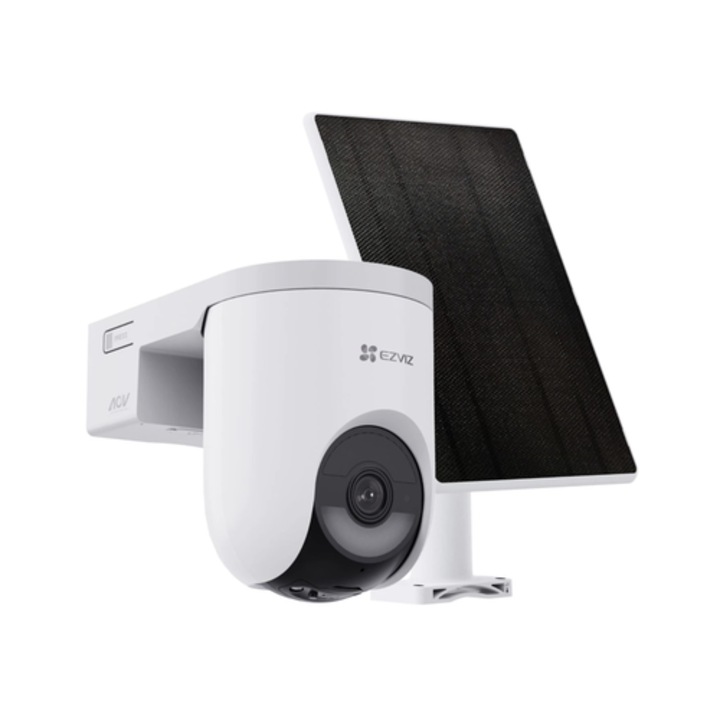 EZVIZ okos, intelligens térfigyelő kamera, 5 W-os napelem, 4MP, 2K, IP65, mikrofon, hangszóró, Pan Tilt, fehér, kültéri, -20 és 50 fok között, WIFI, telefonos alkalmazás