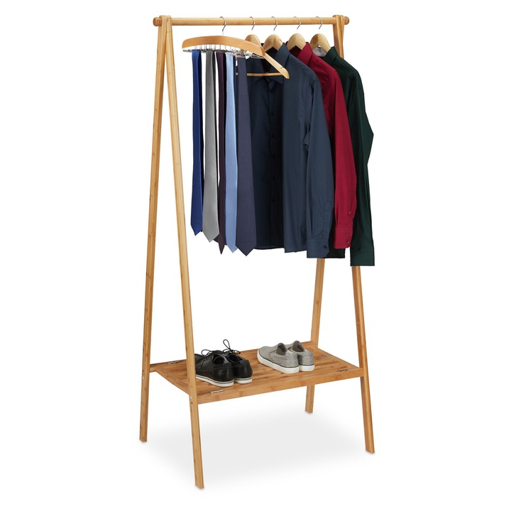 Relaxdays összecsukható ruhatartó állvány, 170 x 83 x 56 cm, bambuszból, cipőtároló polc, barna