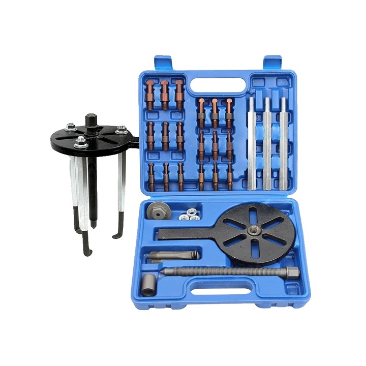 Комплект инструменти за изваждане на лагери, 21 части, дизайн с 3 челюсти, термично обработена стомана, здрава кутия за съхранение