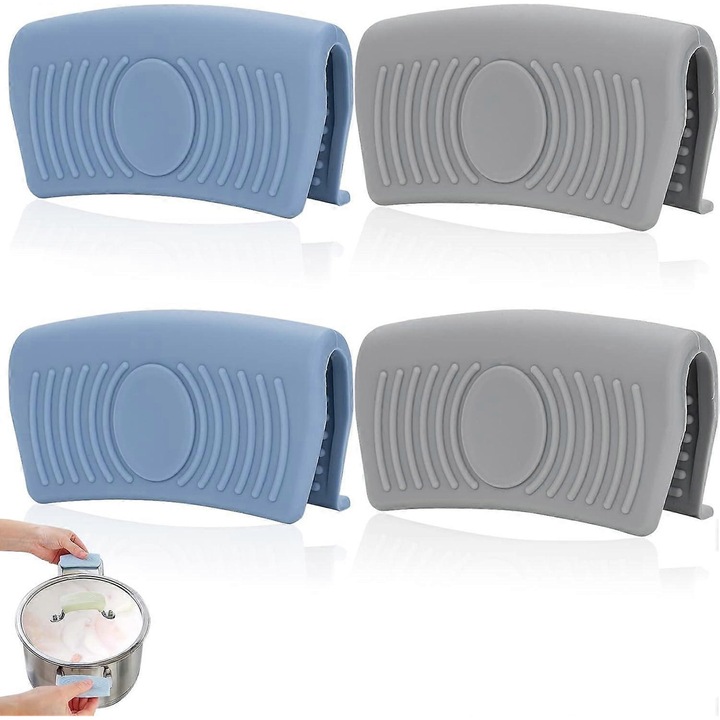 Set 2 Capace pentru Manere, Protectie Termica din Silicon, Antiderapant, Albastru si Gri, 8x4.5cm