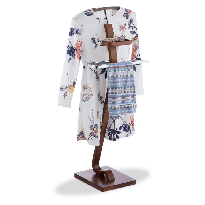 Relaxdays ruhaállvány, MDF/fém, 112 x 46,5 x 33 cm, barna/szürke