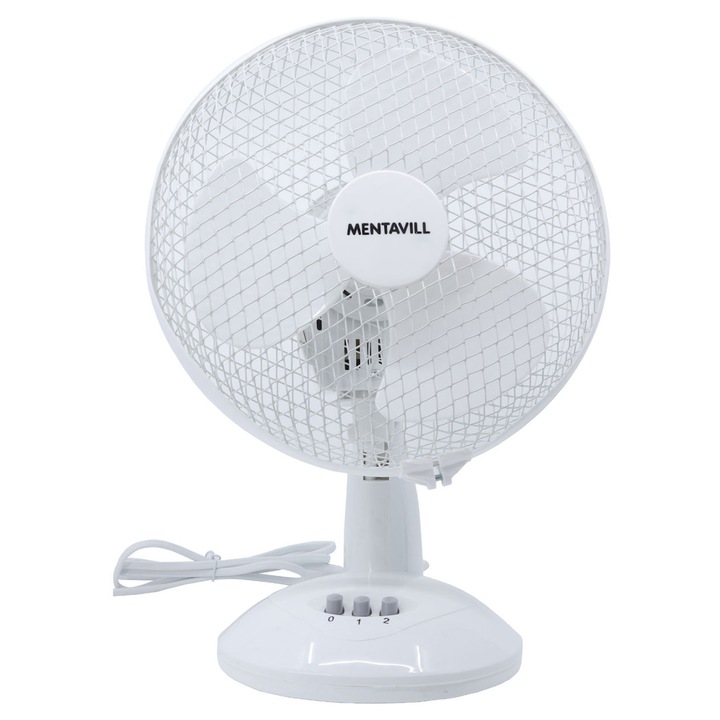 Ventilator de masa cu picior, 40W, 2 trepte de viteza, dimensiuni 230 x 200 x 350 mm, alb, Mentavill