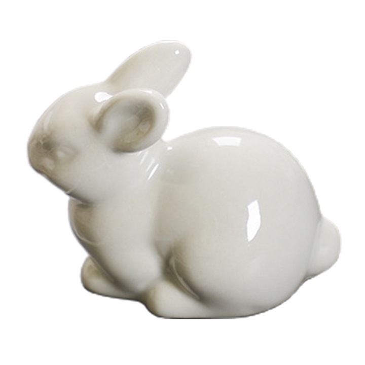 Figurine iepure ceramic alb, set 3 dimensiuni, decorare gradina, 4x2.5x3.5cm, 7x4x6cm, 8x5x7cm