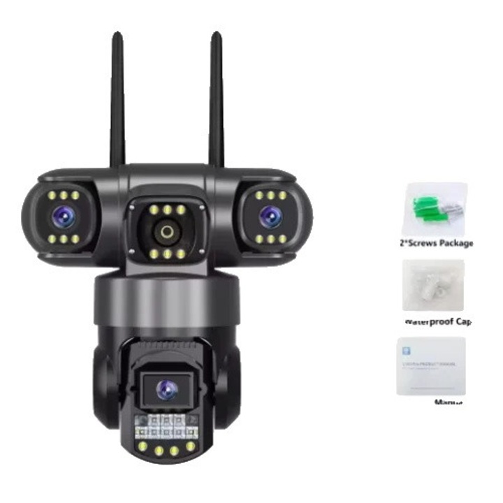 12MP megfigyelő kamera, 3 lencse, éjjellátó, WiFi, 256GB kártya, vízálló ház, 80° látószög