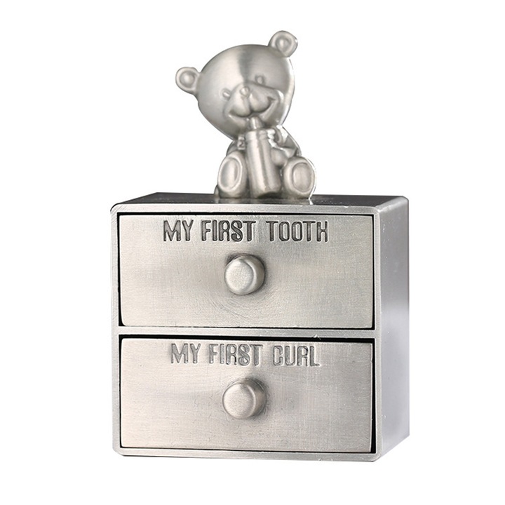 Cutie de amintiri pentru dinti si bucle, metal, 5x4.2x7cm, set 1 buc.