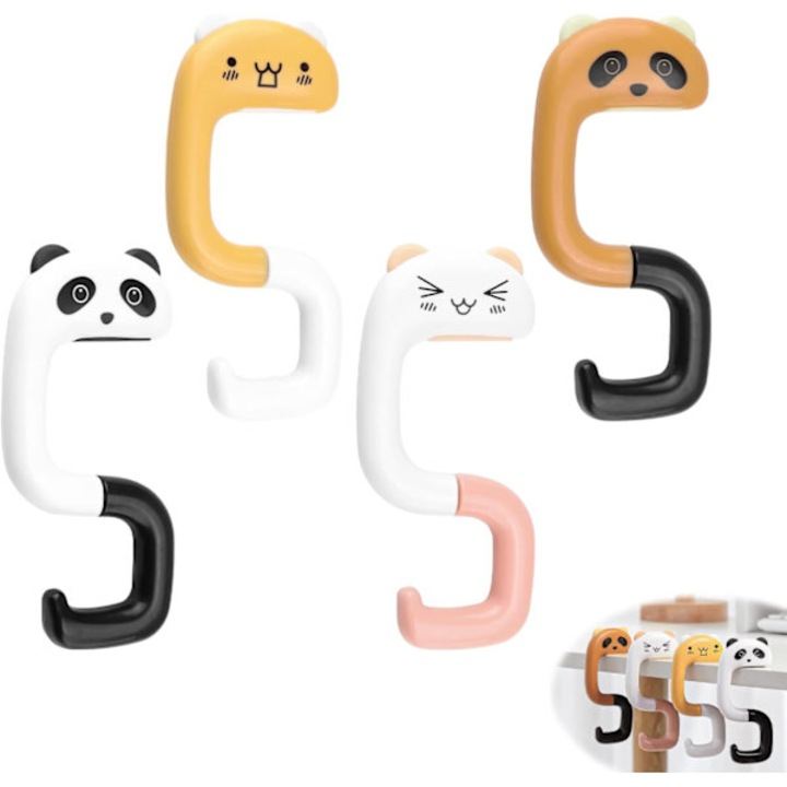 4 darabos bőröndakasztó készlet, összecsukható táskatartó, állatos horgok, többszínű, 3.5cm