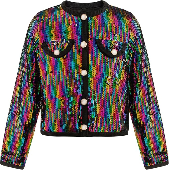 Bolero pentru Fete cu Paiete, cu Maneci Lungi, Guler Rotund, Stralucitoare, Ideala pentru Petreceri, Aniversari si Sarbatori, Multicolor, Marimea 122-132 cm, 7 ani