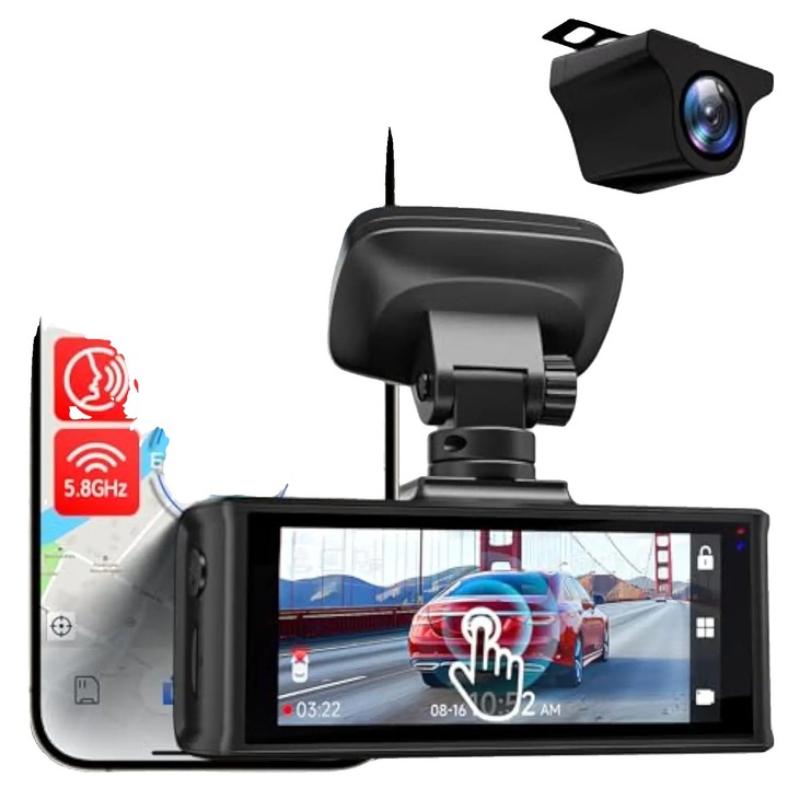 Camera auto DVR, 4K HDR, unghi larg 170, 128GB, dimensiuni 11.15x14.73x9.65cm