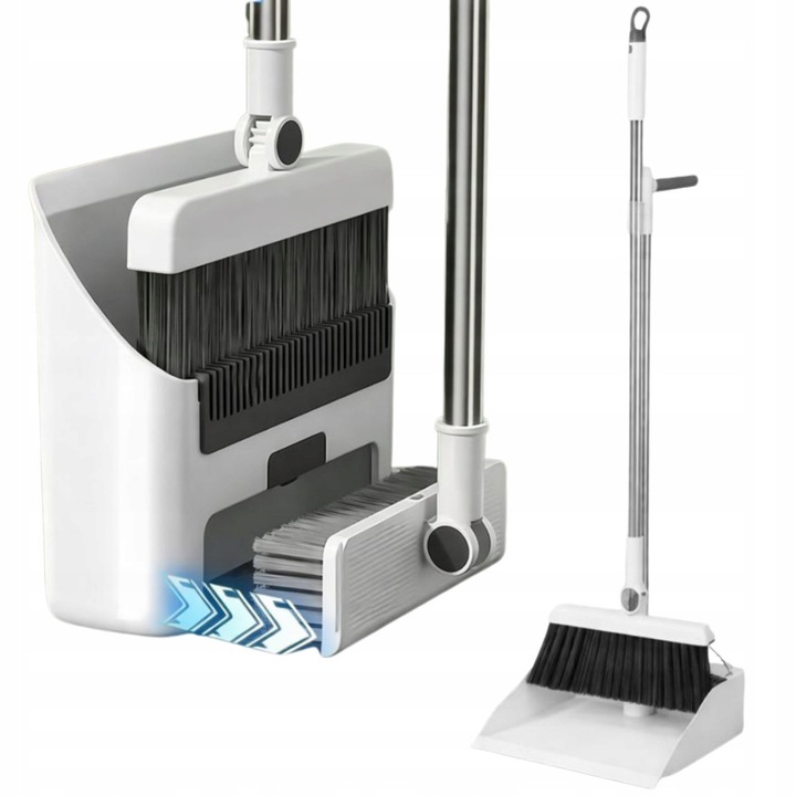 Set 3 in 1 pentru curatenie, miota, perie si faras, alb-gri, dimensiuni compacte