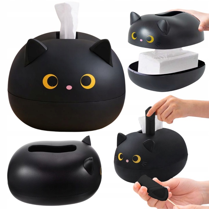 Patut pentru servetele, design pisica, negru, 22x16x14cm, set