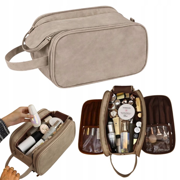 Cosmetice portabila, roz/beige, 28x16x15cm, set 1 buc.