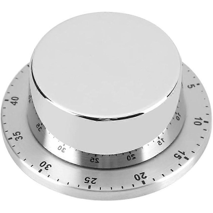 Timer mecanic de bucatarie, 60 minute, cu baza magnetica, din otel inoxidabil, alarma sonora puternica