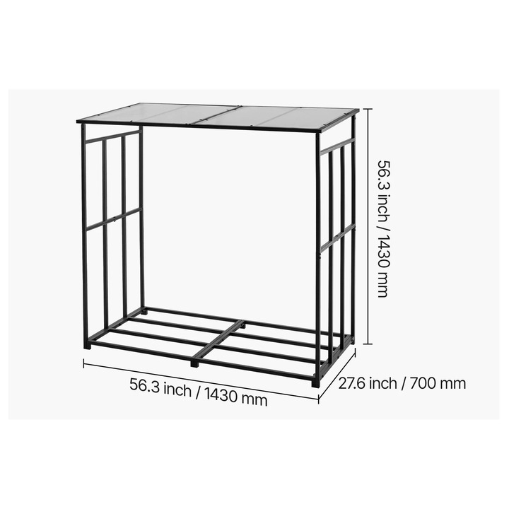 Suport lemne de foc, 4ft, 660 lbs, rezistent la intemperii, dimensiuni 10.12x14.17x46.06 in