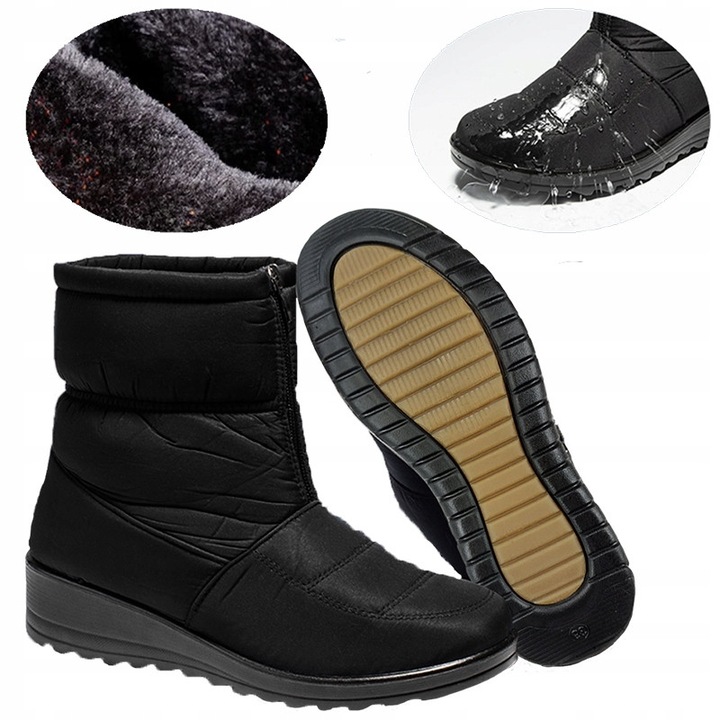 Cizme de iarna dama, impermeabile, captusite, negre, talpa antiderapanta, 41 EU