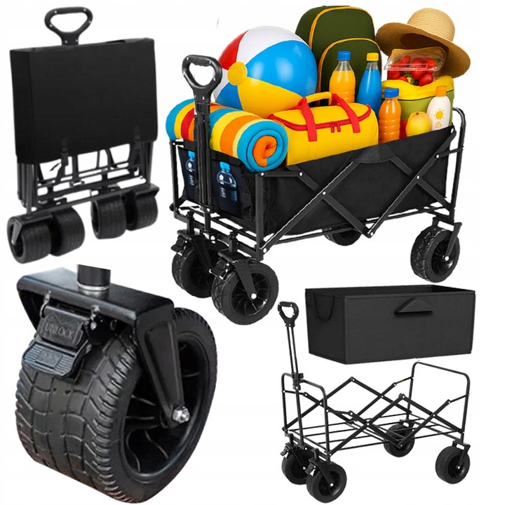 Carucior pliabil turistic, Capacitate 100 kg, 45x75x26 cm, Pentru plaja camping si gradina