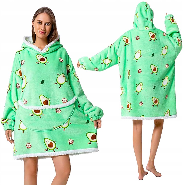 Kocobluza oversize cu maneci si buzunare, verde avocado, 86x156cm, set