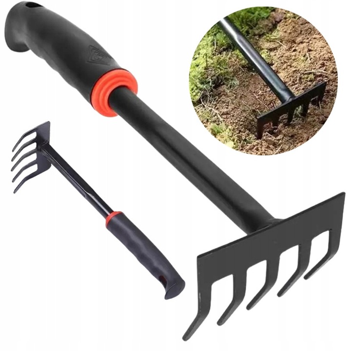 Set unelte gradinarit, metalice, ergonomice, 28cm, negru/portocaliu