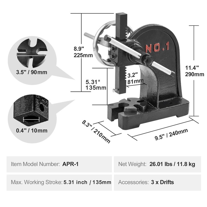 Presa manuala, 1 ton capacitate, design din fonta, pentru vinificatie