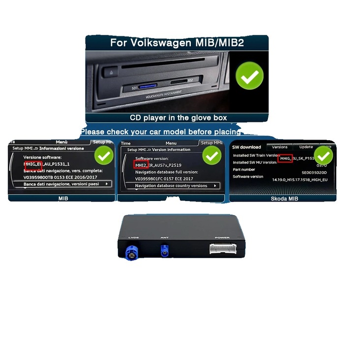 Conectivitate wireless auto, integrare smartphone, instalare usoara, pentru VW Skoda Seat MIB MIB2