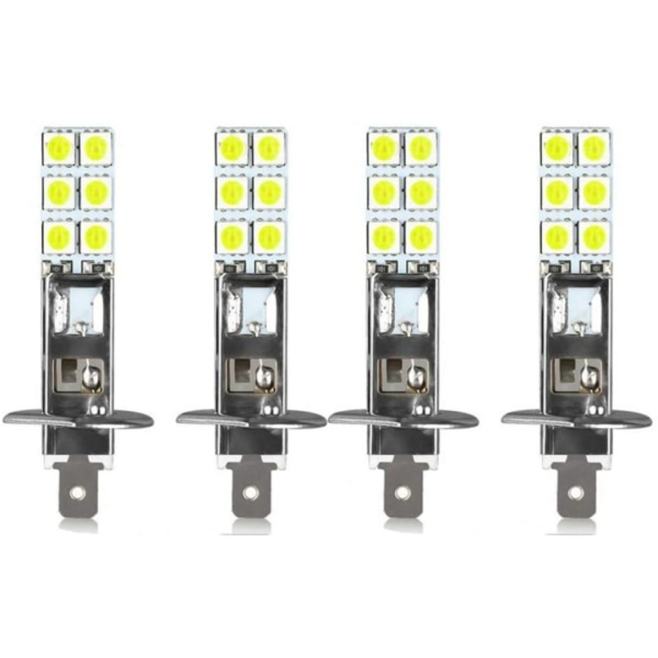 Set 4 becuri LED H1, 6000K alb, 1800LM, 12V-24V, aluminiu argintiu