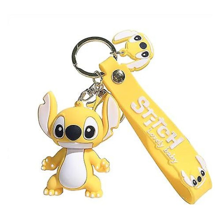 Brelocuri set cu pandantiv si bratara Stitch, silicon, galben