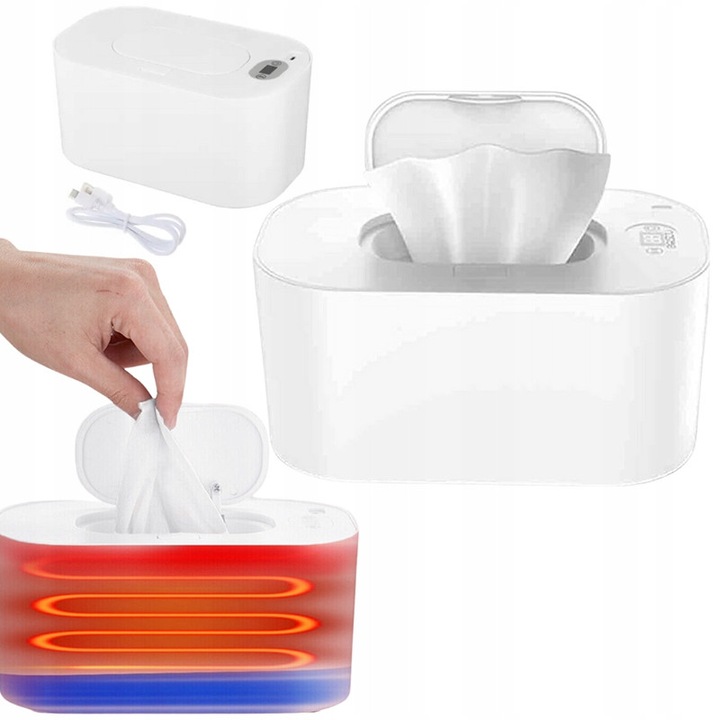 Incalzitor servetele umede portabil, Alb-gri, 20x12x9.5 cm, Include cablu USB