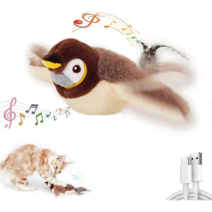 Jucarie interactiva pentru pisici, cu aripi batante si sunete de pasarele, 2025, USB reincarcabil, multicolor