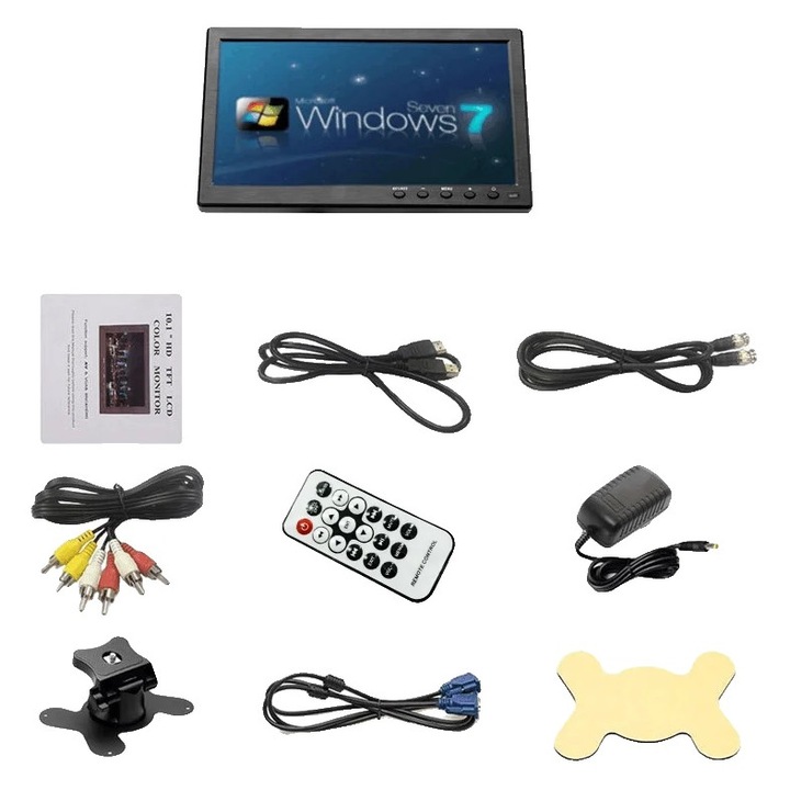 Monitor auto, 10.1 inch, rezolutie 1024x600, conectivitate multipla, priza EU