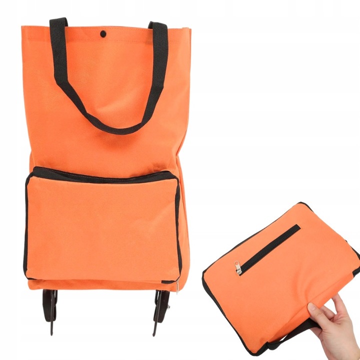 Carucior de cumparaturi 2 in 1, portocalie, usor, cu roti, dimensiuni 48x25x14,5cm