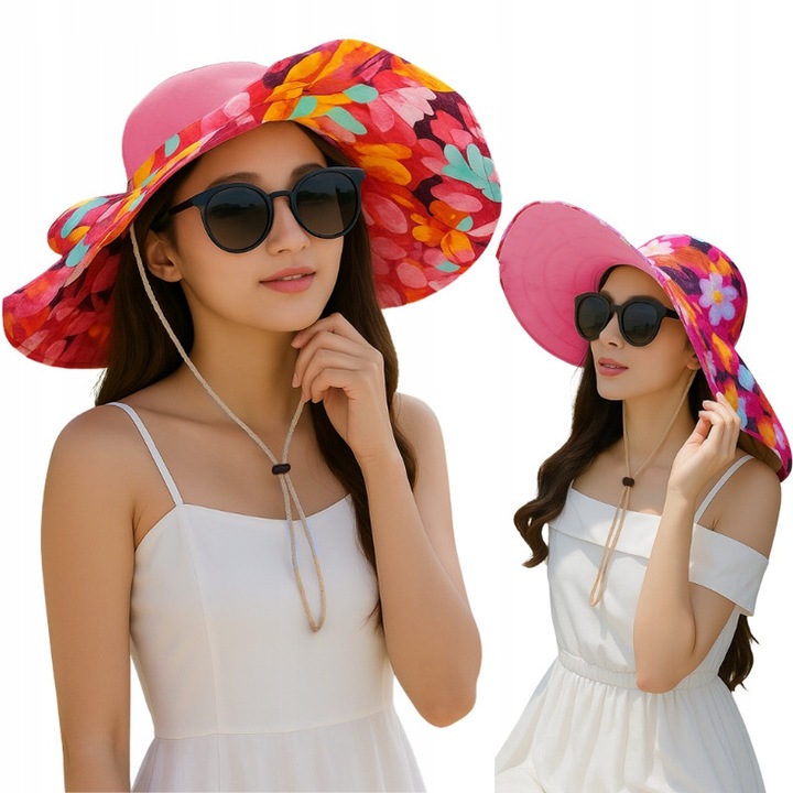 Palarie de soare pentru femei, design reversibil, cu bor mare, culoare multicolora, dimensiune 56-58cm