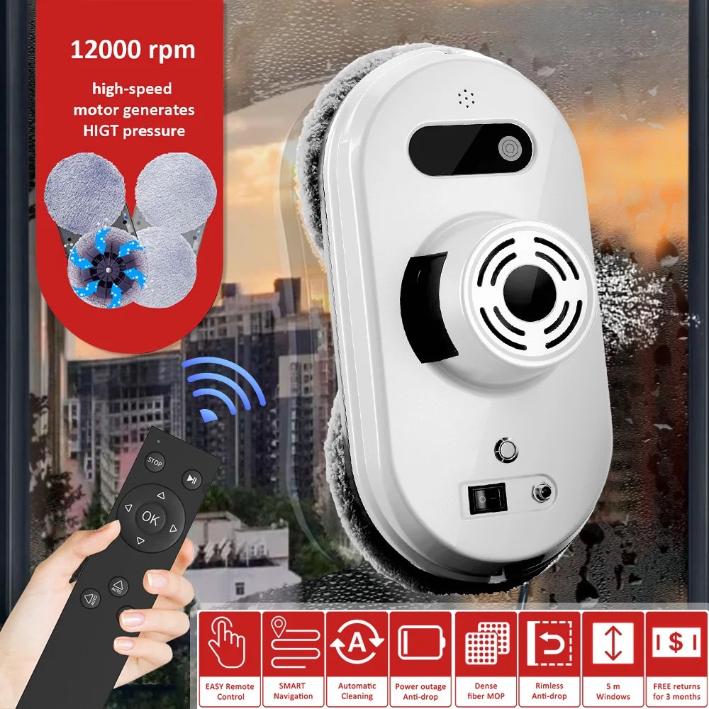Robot de curatare automata a ferestrelor, control de la distanta, putere de aspiratie 6000Pa, 24V, 5m cablu