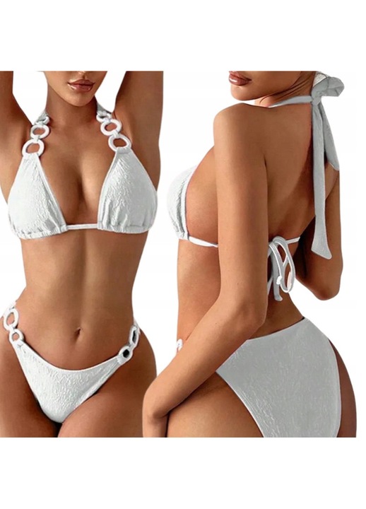 Costum de baie din doua piese, modelator, alb, cupele push-up, material elastic