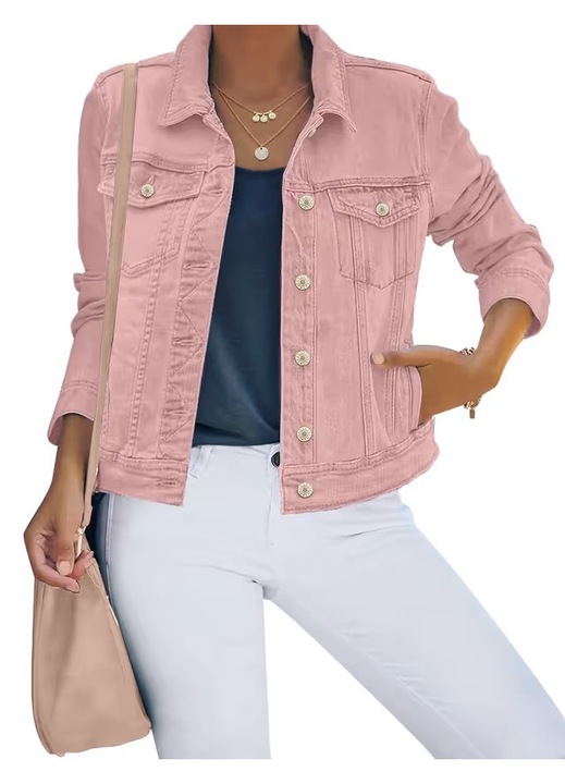 Jacheta usoara din denim, de primavara pentru femei, respirabila, Roz 2XL