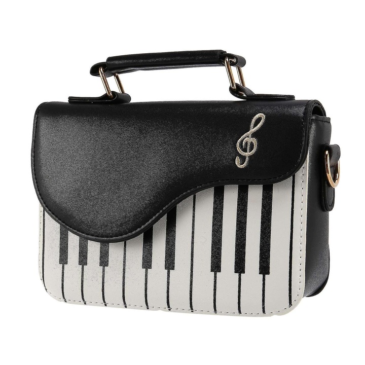 Geanta de umar pentru femei, neagra, 21x14x7cm, cu curea ajustabila de 120cm, tip patrat orizontal