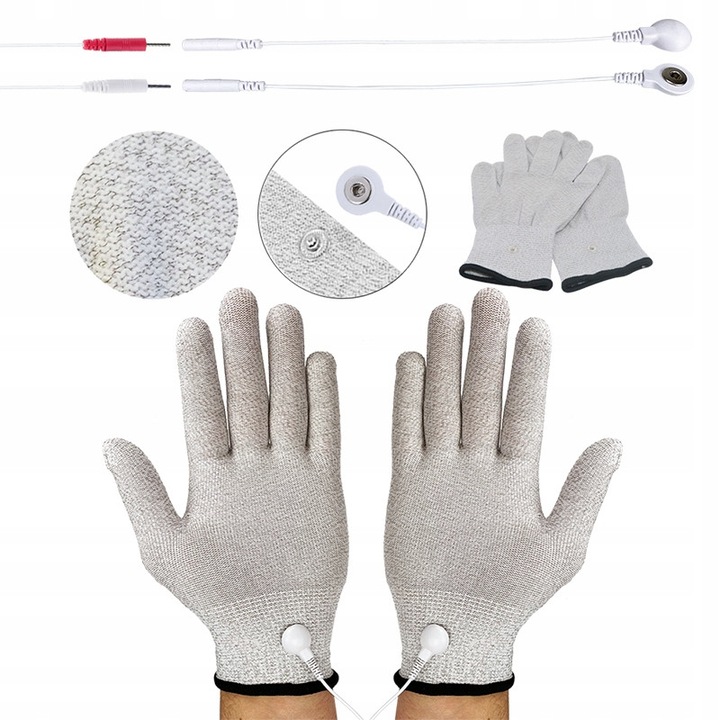 Set 2 perechi manusi pentru electrostimulatoare TENS/EMS, hipoalergenice, cu fibra de argint, 21x11.5cm