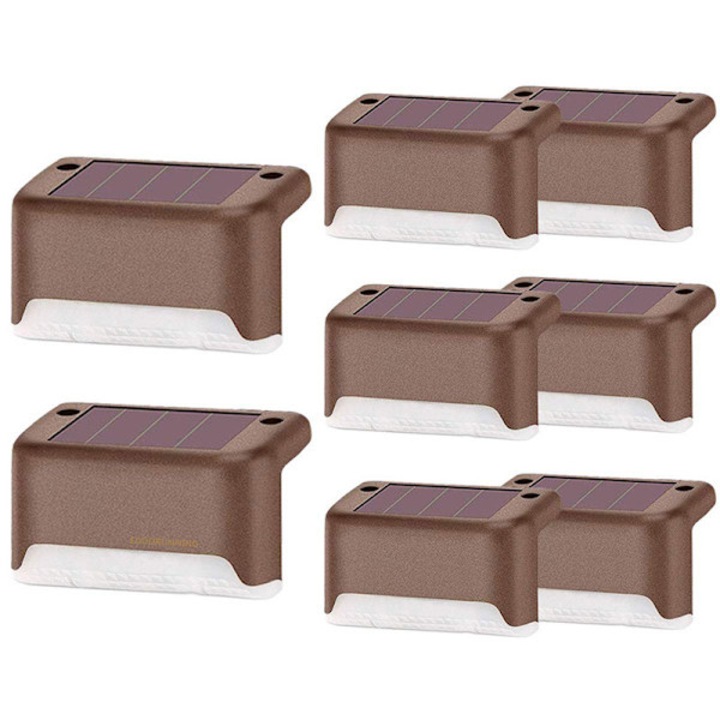 8 db napelemes lépcsőlámpa készlet, tájdekoráció, kávé színű, mérete 78x45x42mm