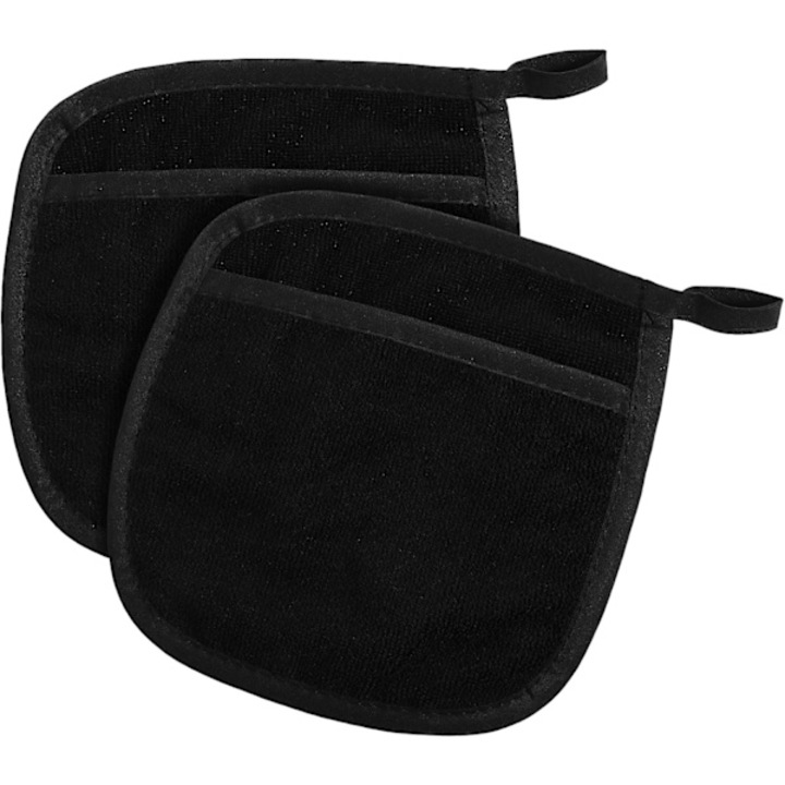 2 db konyhai kesztyű szettel, zsebekkel, hőálló, 21x19cm, fekete