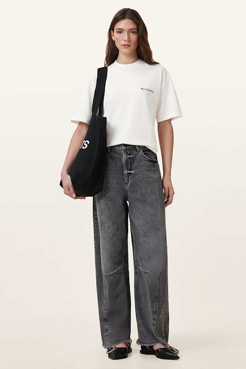 ALLSAINTS, Tricou din bumbac organic cu imprimeu pe partea din spate Underground Etta, Alb