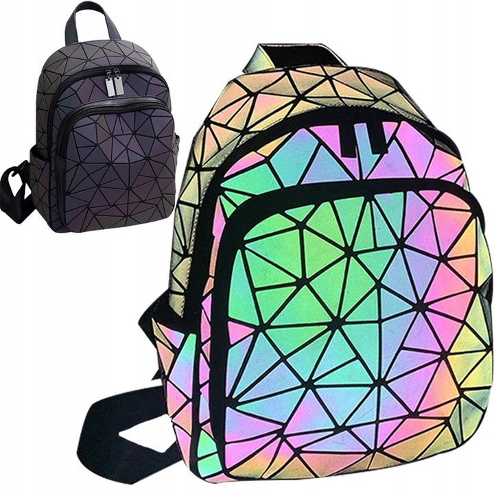 Rucsac urban holografic, geometric, 32x27x13cm, multicolor