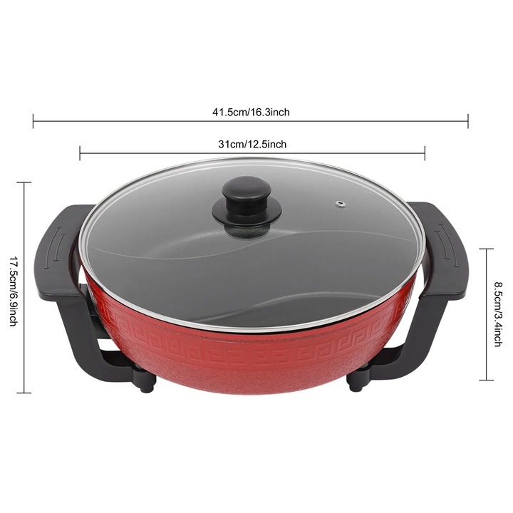 Oala electrica hot pot & tigaie, 6 L 1360 W, 5 trepte de temperatura, Acoperire antiaderenta, Prajire, Fierbere, Inabusire, Hotpot, Turnare sub presiune, Standard UE