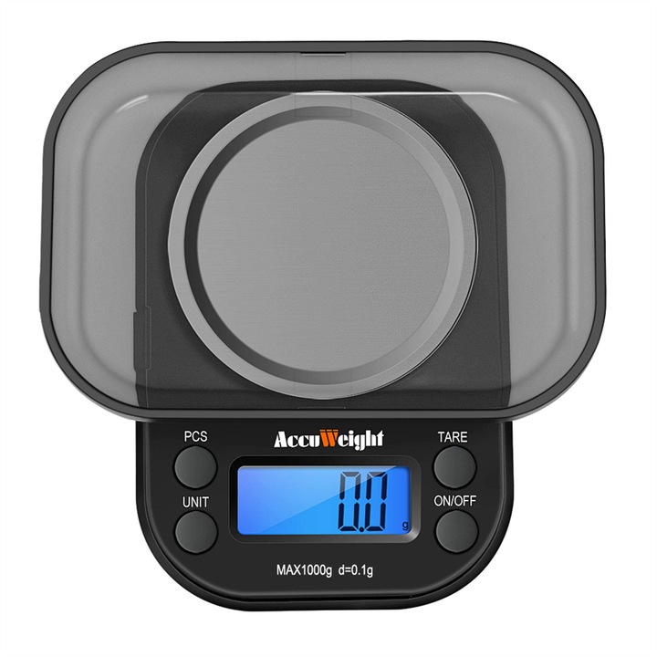 Cantar digital de precizie Accuweight, capacitate 1000 g, precizie 0.1 g, cu bol cantarire, compact