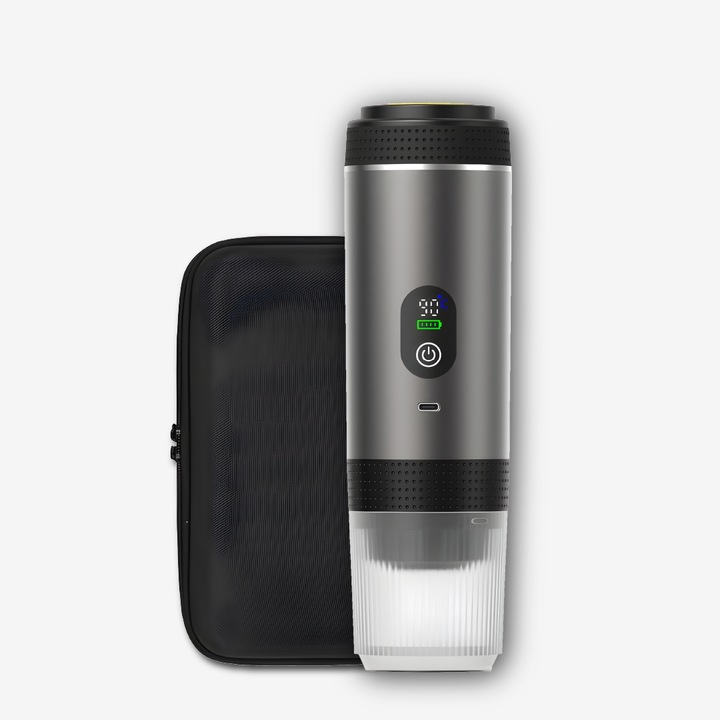 Espressor Portabil VETALUX®, Compatibil Cafea Macinata si Capsule, 200 Extractii, Presiune 20 Bari, 2500mAh, Capacitate rezervor 80 ml de apa, Fara Electricitate, Ideal Camping, Birou, Masina, Aparat de Cafea Portabil, Culoare Argintiu