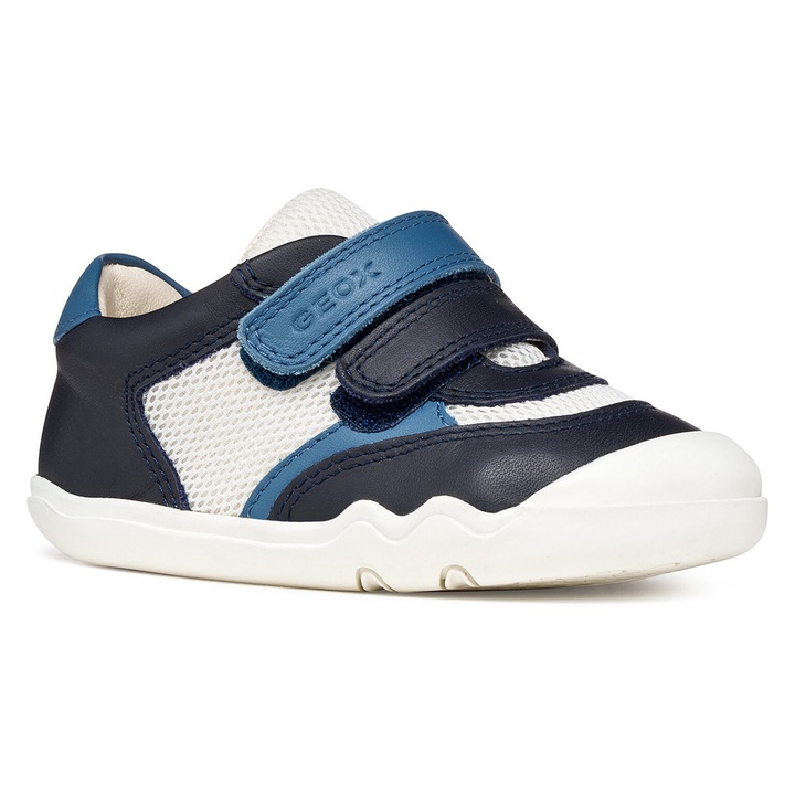 Детски обувки, Geox, кецове, естествена кожа, сини, система за закопчаване Velcro