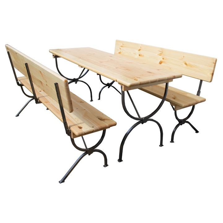 Set mobilier gradina BAVORD, masa 180x60cm, 2 banci, lemn de pin
