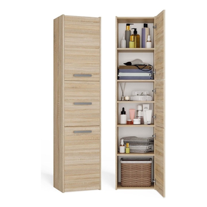 Dulap de baie TOPESHOP, 3 usi, 40x30x170cm, bej