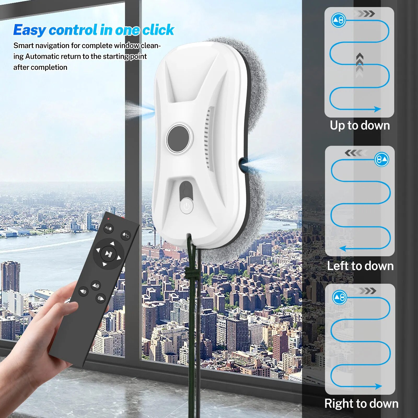 Robot de curatat ferestre, putere de aspiratie 2700Pa, control de la distanta, design ultra-subtire, moduri de curatare manual/automata