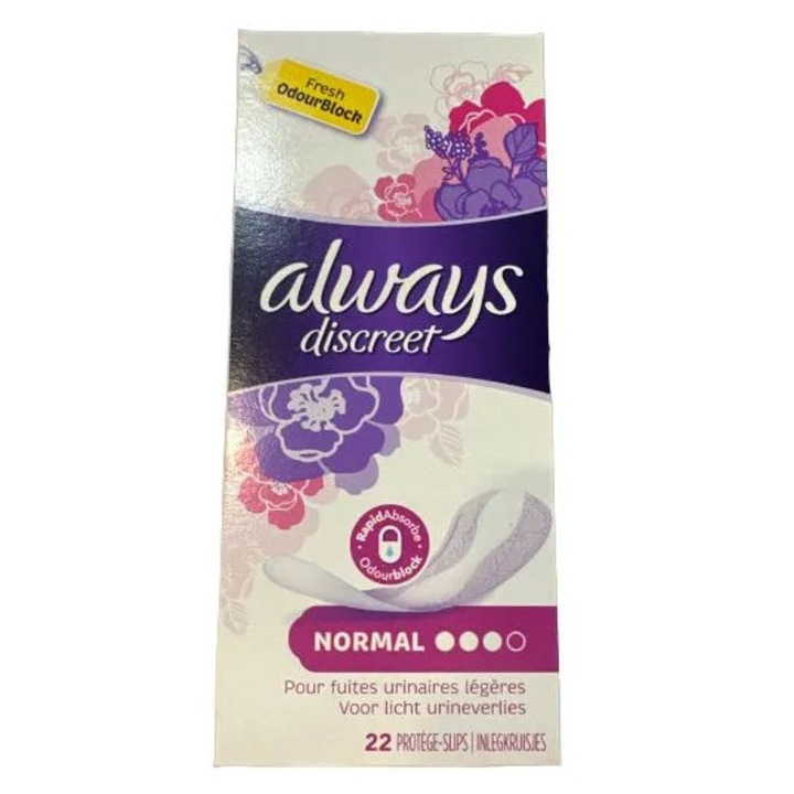 Absorbante pentru incontinenta Always Discreet Normal, 22 buc, respirabil, adaptabil