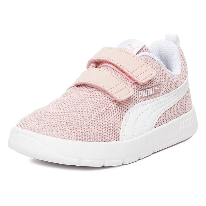 Pantofi copii, Puma, adidasi pentru fete, roz, material textil, inchidere velcro