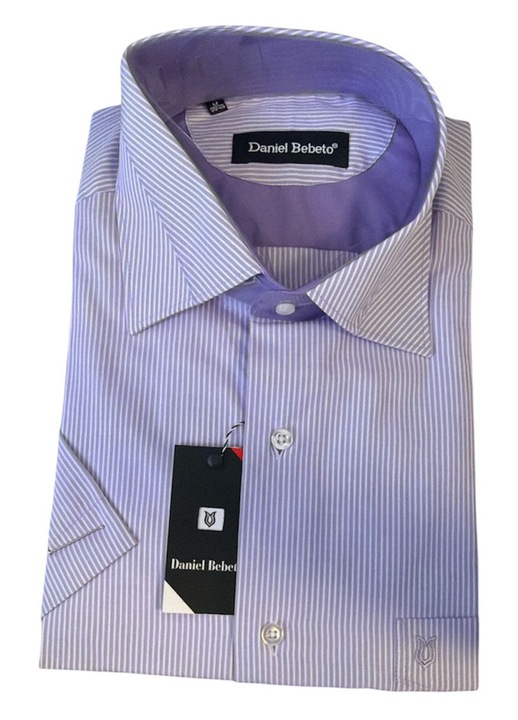 Férfi rövid ujjú ing, lila csíkos, pamut-poliészter, m-es méret (39-40)