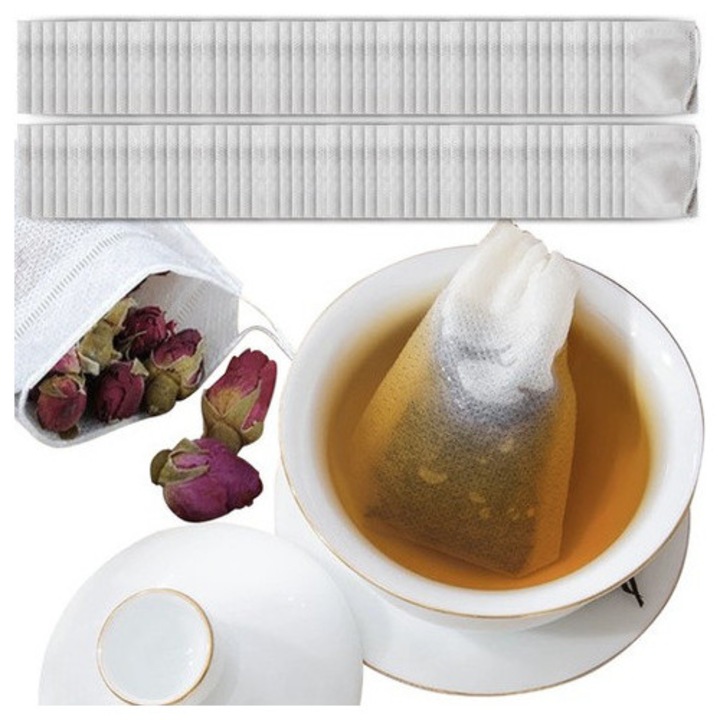 Set 100 plicuri de ceai unica folosinta, Zola, inchidere snur, universale, 10 x 8 cm, albe